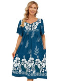 Muumuu Dresses for Women Plus size Nightgowns with Pockets House Dresses for Elderly Soft For Older Women Lounge Dresses Loungewear For Women Night Shirts Womens Night Gowns For Sleeping Blue 3XL