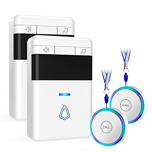 2 Pack Wireless Caregiver Pager Panic SOS Call Button with Receiver fo