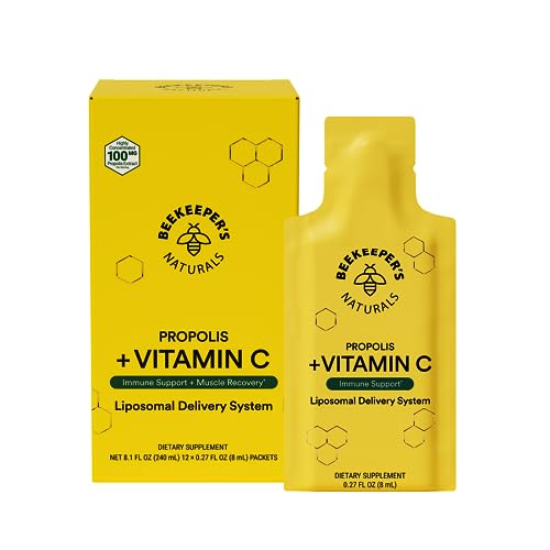 Beekeeper's Naturals Liposomal Vitamin C + Propolis, Gel, Effective Bio-Available Immune Support Delivery, 12 Ct