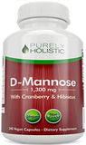 D Mannose 1300mg, 3-in-1 Formula D-Mannose Capsules with Cranberry & Hibiscus, 240 Fast Acting Vegan Capsules, Natural Urinary Tract & Bladder Health Support, High Strength, for Men & Women