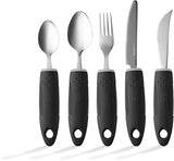 Special Supplies Adaptive Utensils (5-Piece Kitchen Set) Wide, Non-Weighted, Non-Slip Handles for Hand Tremors, Arthritis, Parkinson’s or Elderly Use (Black)