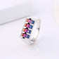 Elegant 4 Row Rainbow Crystal Rings 925 Sterling Silver Knuckles Boxing Glove Ring For Women Lady Fashion Wedding Jewelry Gifts