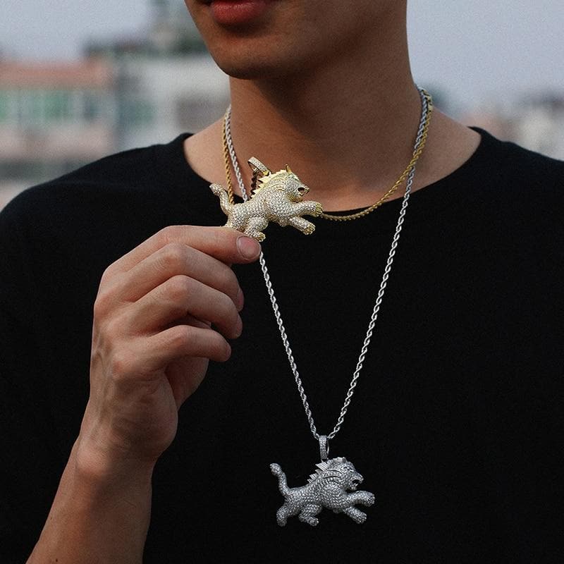 New Fashion Iced Out Lion Animal Pendant Necklace Gold Silver For Men's Hip Hop Fashion CZ Rhinestone Jewlery Dropshipping