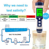 Pool Salt Tester & PH Meter, Hofun Digital Salinity Meter and PH Tester for Pool Saltwater and Drinking Water, 5 in 1 Salinity PH Temp EC and TDS Meter Swimming Pool Hot Tub Spas, High Accuracy