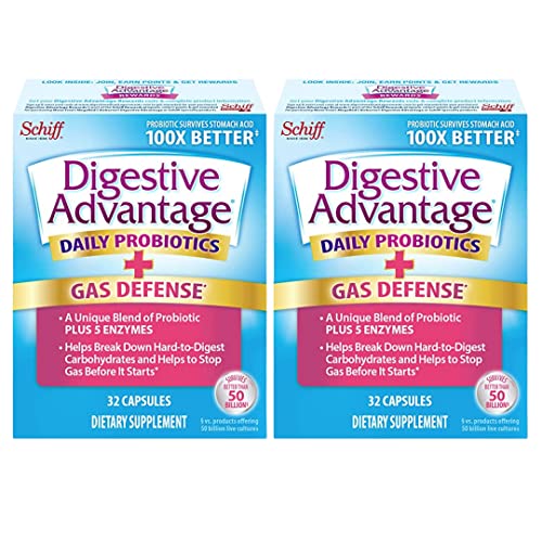 Digestive Advantage Fast Acting Enzymes Plus Daily Probiotic Capsules, (32ct) - Helps Support Breakdown of Hard to Digest Foods & Helps Prevent Gas*, Supports Digestive & Immune Health* (Pack of 2)