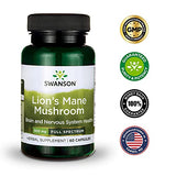 Swanson Lion's Mane Mushroom Capsules - 500 mg Each, 60 Capsules - Herbal Supplement Supporting Cognitive Function (2 Pack)