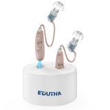 EDUTHA Hearing Aids, Rechargeable Hearing Aids for Seniors & Adults with Noise Cancelling, Behind-The-Ear Hearing Amplifier Personal Sound Amplification Devices with Portable Charging Case, Rose