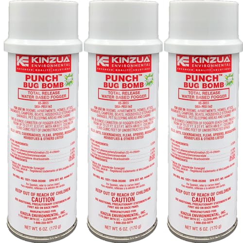 Punch Bug Bomb (3-Pack) | 100% Kills Mosquitoes, Cockroaches, Fleas, Ants, Houseflies & More | Commercial-Grade Fogger | Easy-to-Use | Non-Staining, Water-Base Formula (6 oz Each)