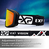 EXP VISION Ski Goggles Snowboard for Men Women, OTG Anti Fog UV Protection Snow Goggles (Black Frame Red)