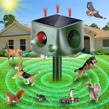 Solar Animal Repeller, 360° Ultrasonic Animal Repellent, 7 Modes Animal Repellent for Garden, IP66 Waterproof Animal Deterrent Devices Outdoor, Repels Cat, Dog, Rat, Squirrel, Deer, Rabbit, Raccoon