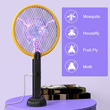 PALONE Electric Fly Swatter 4000V Bug Zapper Racket 2 in 1 Fly Swatter Electric Fly Zapper Racket with 3 Layers Safety Mesh USB Rechargeable Insect Racket for Mosquitoes Flies Gnats (Yellow/Black)