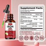 Liquid Iron Supplement for Women & Men Iron Drops Iron Supplements for Anemia with Folate, Vitamin C, B12 for Red Blood Cell Support-Green Apple Flavor, 2 Fl Oz