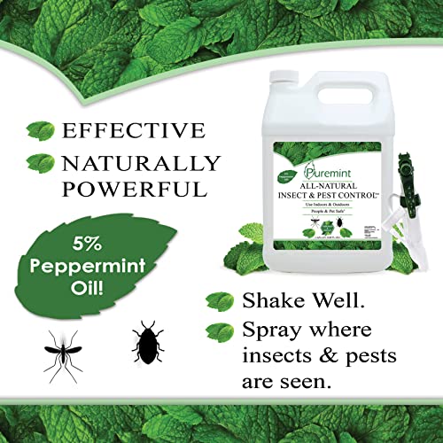 Puremint Insect & Pest Control, Powerful & Natural 5% Peppermint Oil Spray for Ants, Spiders, Bed Bugs, Dust Mites, Roaches and More - Indoor and Outdoor Use, 128 fl oz Gallon