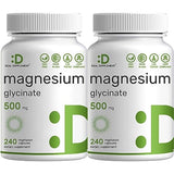 2 Pack Magnesium Glycinate 500mg, 480 Veggie Capsules | Chelated for Easy Absorption | Highly Purified Essential Trace Mineral for Muscle, Joint, Heart, & Digestive Health