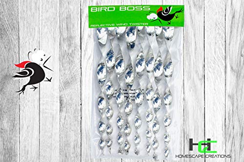 Large 15-Inch Bird Repellent Reflective Scare Rods - Ornamental Spinner Deterrent Control Device - Keeps Woodpeckers and Birds Away - Bonus Replacement String Included - (8 Pack)