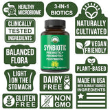 Synbiotic = Prebiotic + Probiotic + Postbiotic 3-in-1 Supplement with Clinically Tested Ingredients. Pre And Probiotics Plus Important Tributyrin Postbiotics For Gut. Vegan Capsules For Women + Men