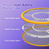 PALONE Electric Fly Swatter 4000V Bug Zapper Racket 2 in 1 Fly Swatter Electric Fly Zapper Racket with 3 Layers Safety Mesh USB Rechargeable Insect Racket for Mosquitoes Flies Gnats (Yellow/Black)