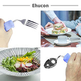 Ehucon Adaptive Utensils Angled Spoon and Fork for Hand Tremors Parkinsons,Weighted Utensils with Non-Slip Easy Grip Handles for Independent Eating (1pcs Spoon+1pcs Fork=2 pcs,Purple,Right Hand)