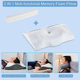 Elviros Cervical Memory Foam Pillow for Neck Support, Adjustable Contour Roll Traction Pillows, 3 in 1 Ergonomic Neck Pain Releif Orthopedic Bed Pillow for Side Back Stomach Sleeper, Blue