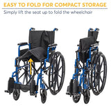 Drive Medical Blue Streak Wheelchair with Flip Back Desk Arms, Swing Away Footrests,FoldingDesk Length Arms, Alloy Steel, 20 Inch Seat