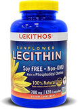 Lekithos® 100% All-Natural Sunflower Lecithin Capsules - 120 Count - Cold Pressed (Solvent Free) - Non-GMO Project Verified - Certified Vegan - Rich in Phosphatidyl Choline