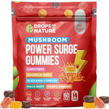 Mushroom Supplement Power Surge Gummies - Cordyceps, Maca Root, Panax Ginseng, Vitamin B12, Rhodiola - Vegan, Gluten-Free, Vitamin B Complex - Mushroom for Energy & Wellness (Mixed Fruits, 60 Gummies)