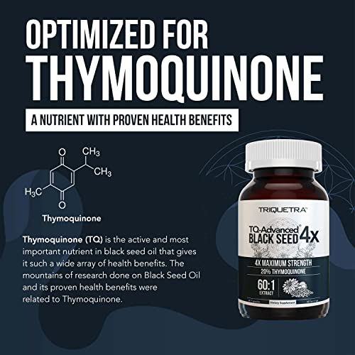 Thymoquinone Black Seed Oil Extract Capsules - TQ-Advanced 4X®: Highest Thymoquinone Concentration Available - 60:1 Concentrate from Nigella Sativa, Raw Form, Vegan, Glass Bottle 20% (60 Capsules)