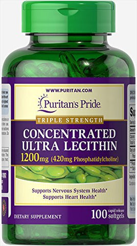 Puritan's Pride Concentrated Ultra Lecithin 1200 mg-100 Rapid Release Softgels