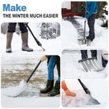 Snow Shovel for Driveway, Heavy Duty Aluminum Snow Removal Shovel - 67" Long Handle Ergonomic Metal Snow Push Shovel, Portable for Car Trunk Home Garage Backyard Walkway Parking