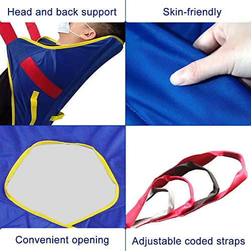 BUYHAO Full Body Patient Lift Sling, Head and Back Support, Toileting Transfer Slings, Split Legs with Commode Opening, 5 Handles, 6 Straps, Lifting Sling Medium Compatible with Various of Lifts