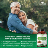 Zazzee Extra Strength French Maritime Pine Bark Extract, 350 mg Per Capsule, 180 Vegan Capsules, 95% Proanthocyanidins, 6 Month Supply, Concentrated and Standardized, All-Natural and Non-GMO