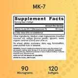 Jarrow Formulas MK-7 90 mcg - Bioactive Form of Vitamin K2 - 120 Servings (Softgels) - For Bone & Cardiovascular Health - Vitamin K2 MK-7 Dietary Supplement - K2 Vitamin Supplement MK-7 - Gluten Free