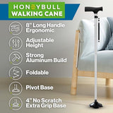 HONEYBULL Walking Cane for Men & Women - Foldable, Adjustable, Collapsible, Free Standing Cane, Pivot Tip, Heavy Duty, with Travel Bag | Walking Sticks, Folding Canes for Seniors & Adults [Silver]