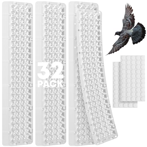 Petfolio 32 Pack Bird Deterrents for Outside Patio - 35ft Transparent Balcony Pigeon Deterrent Spikes to Keep Birds Away. Anti Bird Spikes for Pigeons and Other Small Birds, Crows, Woodpeckers & Cats