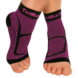 TechWare Pro Ankle Brace Compression Sleeve - Relieves Achilles Tendonitis, Joint Pain. Plantar Fasciitis Foot Sock with Arch Support Reduces Swelling & Heel Spur Pain. (Black/Pink, S/M)