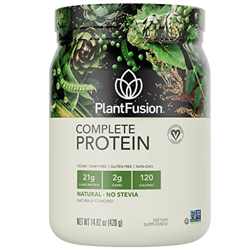 PlantFusion Complete Vegan Protein Powder - Plant Based Protein Powder With BCAAs, Digestive Enzymes and Pea Protein - Keto, Gluten Free, Non-Dairy, No Sugar, Non-GMO - Natural-No Stevia 0.93 lb