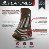 Sleeve Stars Ankle Brace for Women & Men, Achilles & Plantar Fasciitis Relief Compression Sleeve, Foot Brace with Ankle Support Strap, Heel Protector Wrap for Pain, Tendonitis & Sprain (Single/Dark Brown)