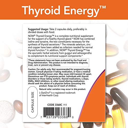 NOW Supplements, Thyroid Energy™, Iodine and Tyrosine plus Selenium, Zinc and Copper, 90 Veg Capsules