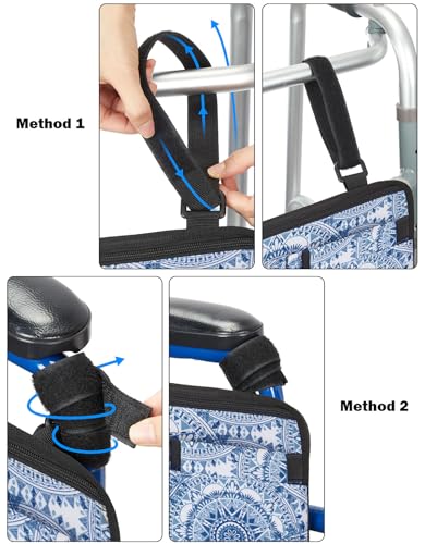 ISSYZONE Wheelchair Side Bag, Upgraded Walker Pouch Bag with Cup Holder, Wheelchair Armrest Accessories for Walker, Rollator, Electric Scooter Wheelchairs, Ideal Gift for Seniors, Blue