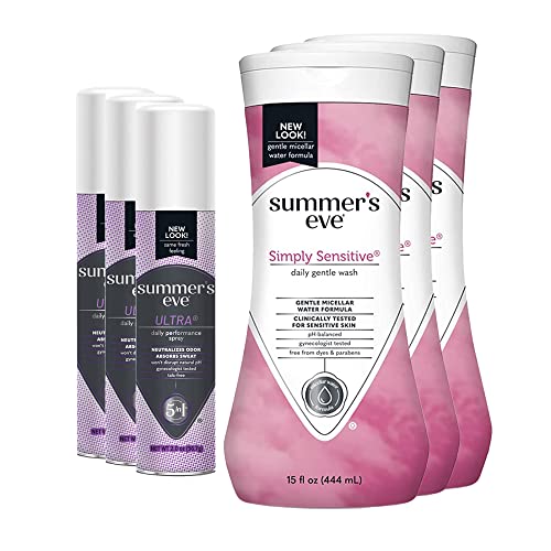 Summer's Eve Cleansing Wash | 15 Ounce | (Pack of 3) and Summer's Eve Freshening Spray | Ultra | 2 oz Size | Pack of 3 | pH Balanced, Dermatologist & Gynecologist Tested