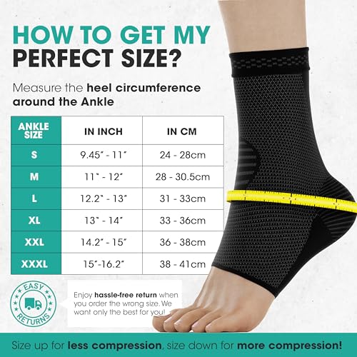 Modvel 2 Pack Ankle Brace Compression Sleeve Injury Recovery, Joint Pain FSA or HSA eligible Achilles Tendon Support, Plantar Fasciitis Foot Socks with Arch Support (Medium) (MV-151-M-BL) Foot Gear