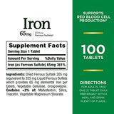 Nature's Bounty Iron 65 mg Tablets 100 Tablets, 100 each, 3-Pack