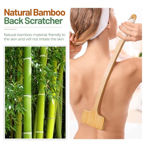 22'' Wooden Back Scratcher, Extra Long Handle Bamboo Body Scratcher with Wide Brush Head and Massaging Nodes - Gentle Relief for Adults, Pregnancy, Elderly, and Pets - Durable and Skin-Friendly