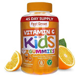 Feel Great Vitamin C Gummies for Kids | Chewable Orange Flavored Gluten Free & Vegetarian Gummies| Immune Support for Kids | 250 MG Kids Vitamin C | 45 Day Supply