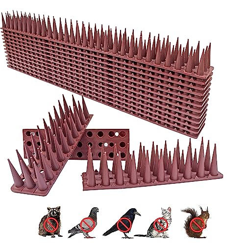 12 Pack of Bird Spikes - Covers 204" Plastic Bird Deterrent Spikes - Bird Deterrent Spikes Keep Pigeons, Squirrels, Raccoons, Cats, Crows Away - Anti-Bird Spike Guards for railings and Roofs (Brown)