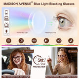 Madison Avenue Blue Light Blocking Glasses Oversized Fashion Blue Light Glasses for Women Anti Eyestrain & UV Protection Computer Eyeglasses (Clear)