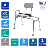 Pro-Slide Bathtub Transfer Bench and Sliding Shower Chair with Cut Out for Additional Cleaning (70311). Multiple Safety Features, Tool-Less Assembly, Height Adjustable and High Weight Capacity.