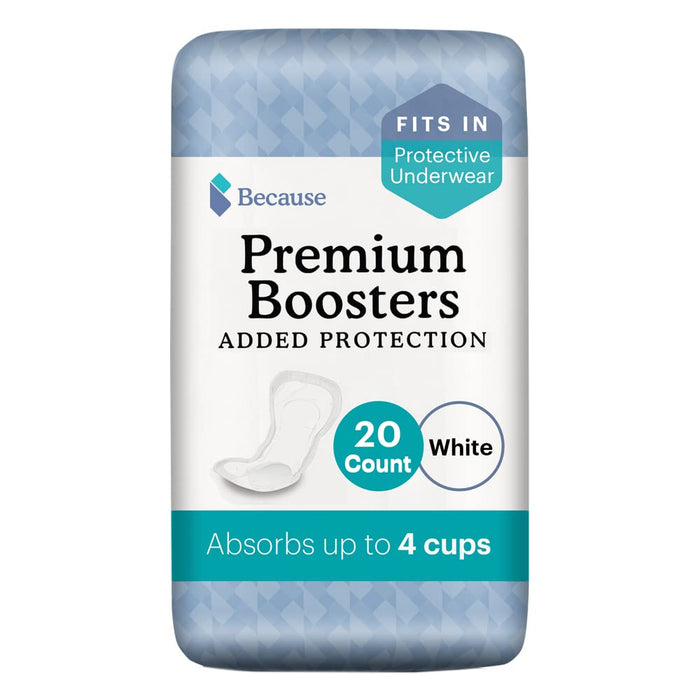 Because Premium Incontinence Boosters - Add Extra Absorbency to Adult Diapers - Super Absorbent, Soft, Contoured Fit - Unisex - 20 Boosters