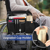 FINPAC Wheelchair Side Organizer Bag with Cup Holder, Wheelchair Armrest Accessories Pouch with Pen Slot and Reflective Strips for Power Wheelchairs, Walkers, Rollators, Adults, Seniors - Black