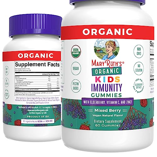 MaryRuth's Immune Support Gummy | USDA Organic | Vitamin C | Zinc | and Elderberry | for Kids Ages 4+ | Vegan | Non-GMO | Gluten Free | 60 Count